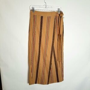 Worthington Maxi Skirt Women's Size 2 Wrap Lined Tan Stripe Linen Blend New